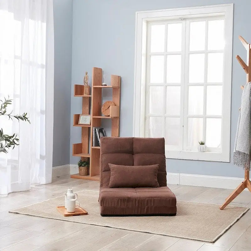 Canapé-lit pliable en trois, canapé de sol réglable avec un oreiller, 5 positions d'inclinaison