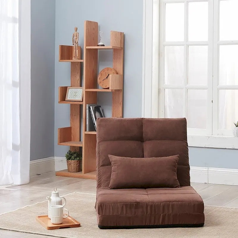 Canapé-lit pliable en trois, canapé de sol réglable avec un oreiller, 5 positions d'inclinaison