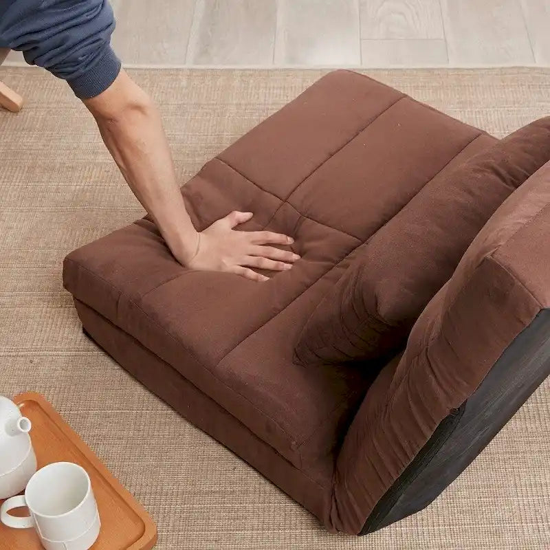Canapé-lit pliable en trois, canapé de sol réglable avec un oreiller, 5 positions d'inclinaison