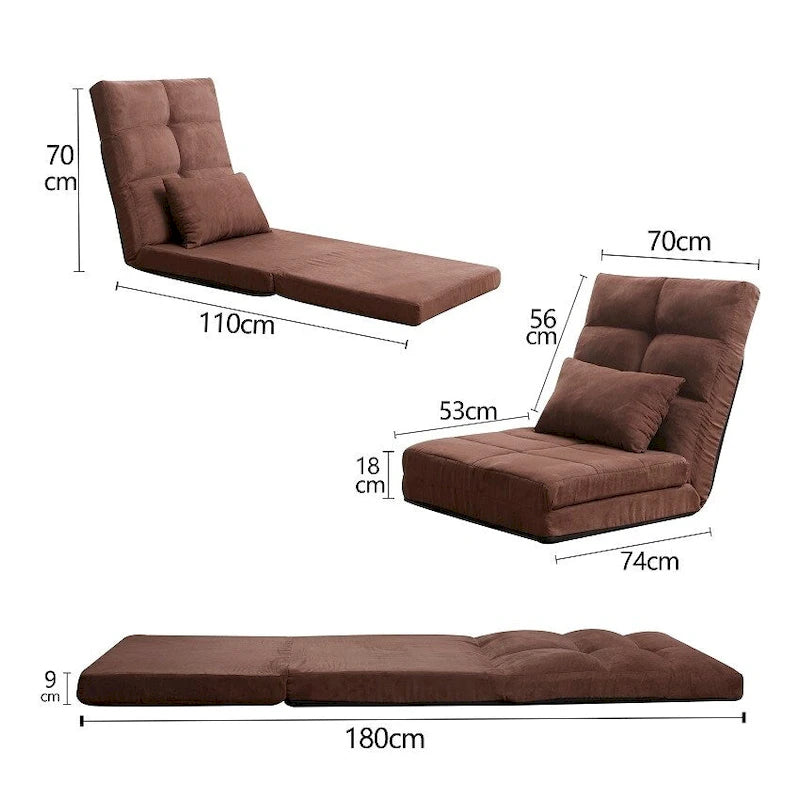 Canapé-lit pliable en trois, canapé de sol réglable avec un oreiller, 5 positions d'inclinaison