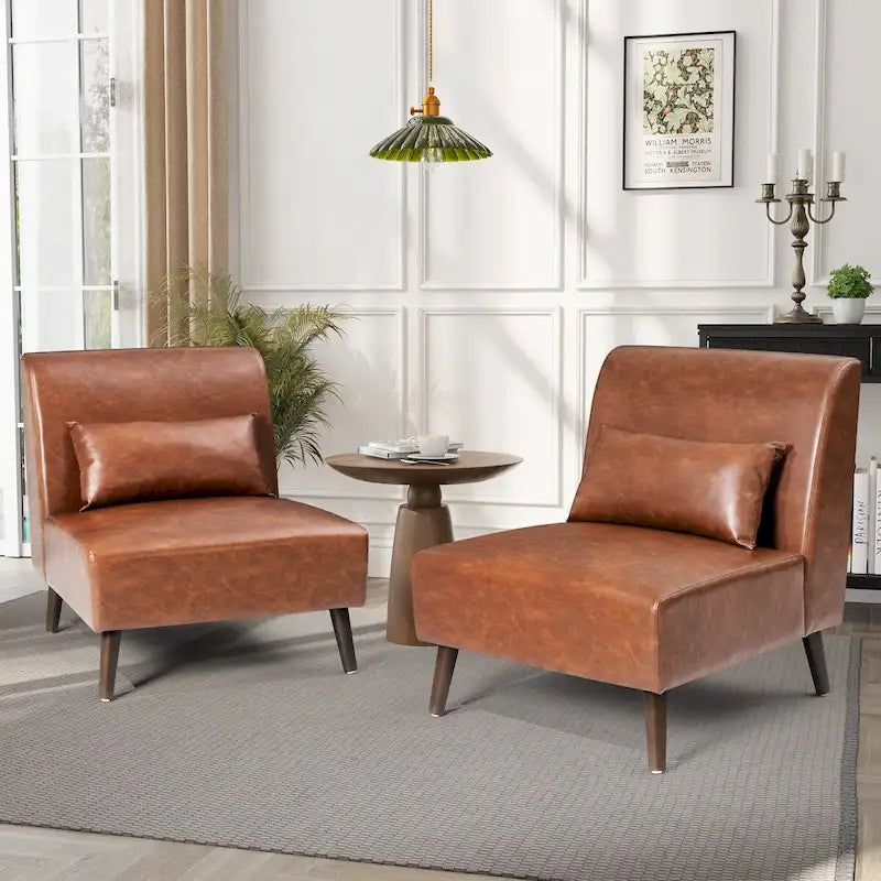 Fauteuil d'appoint rembourré en similicuir PU avec cadre en bois et oreiller – 73 W x 78 P x 80 H cm