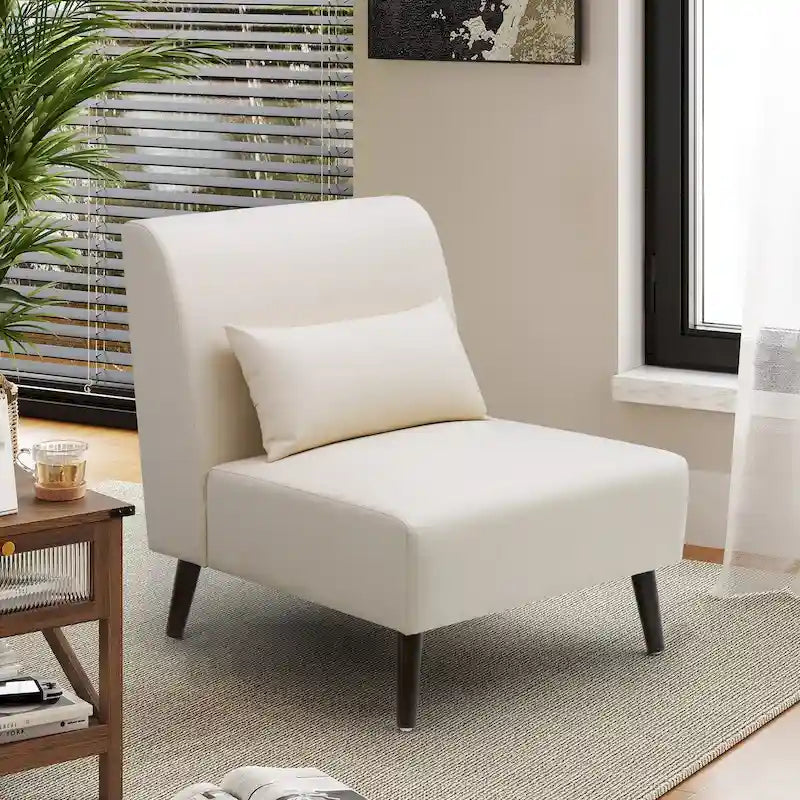 Fauteuil d'appoint rembourré en similicuir PU avec cadre en bois et oreiller – 73 W x 78 P x 80 H cm