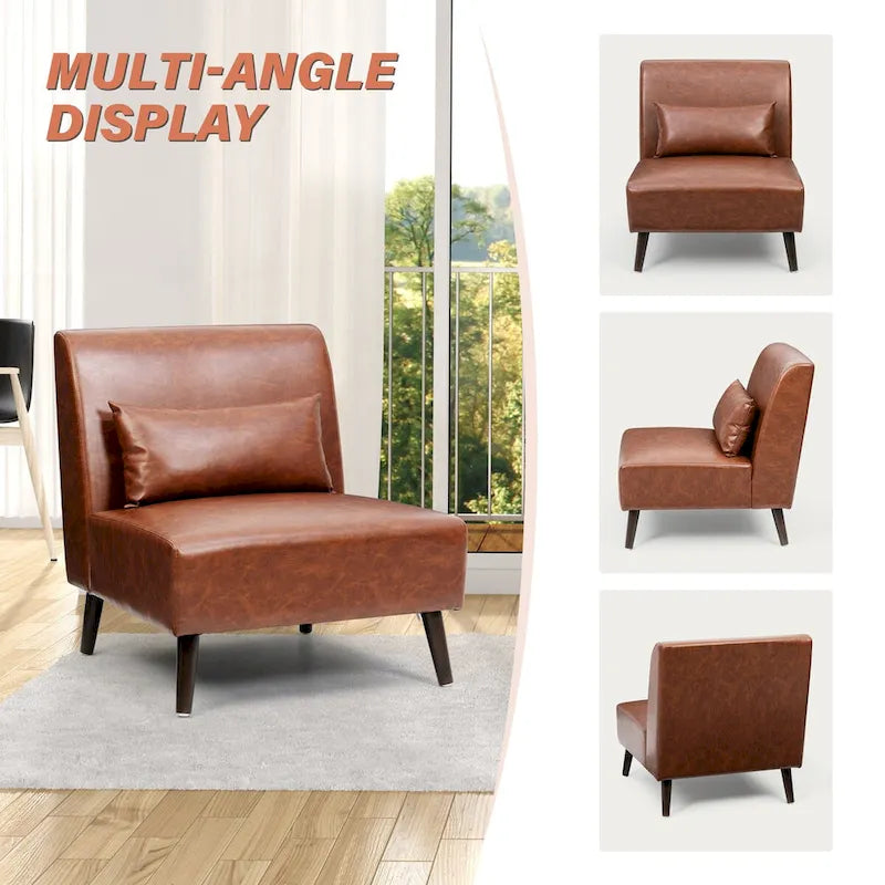 Fauteuil d'appoint rembourré en similicuir PU avec cadre en bois et oreiller – 73 W x 78 P x 80 H cm