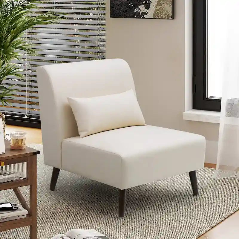 Fauteuil d'appoint rembourré en similicuir PU avec cadre en bois et oreiller – 73 W x 78 P x 80 H cm