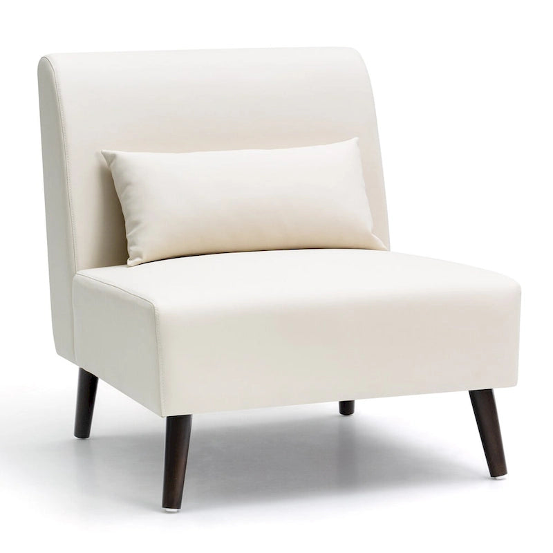 Fauteuil d'appoint rembourré en similicuir PU avec cadre en bois et oreiller – 73 W x 78 P x 80 H cm