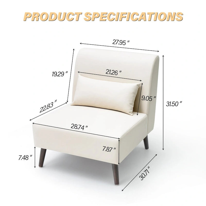 Fauteuil d'appoint rembourré en similicuir PU avec cadre en bois et oreiller – 73 W x 78 P x 80 H cm