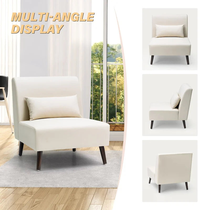 Fauteuil d'appoint rembourré en similicuir PU avec cadre en bois et oreiller – 73 W x 78 P x 80 H cm