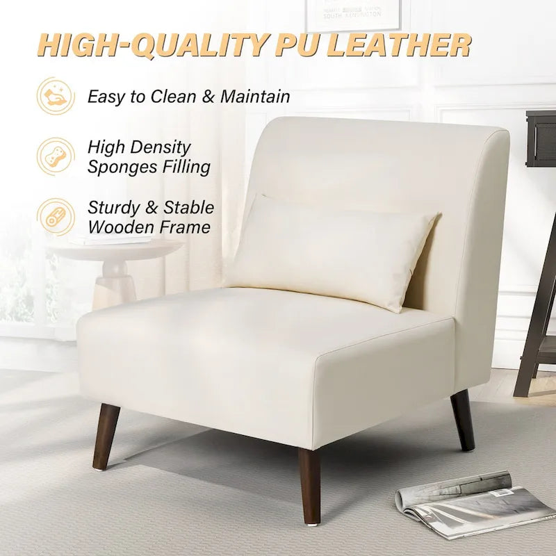 Fauteuil d'appoint rembourré en similicuir PU avec cadre en bois et oreiller – 73 W x 78 P x 80 H cm