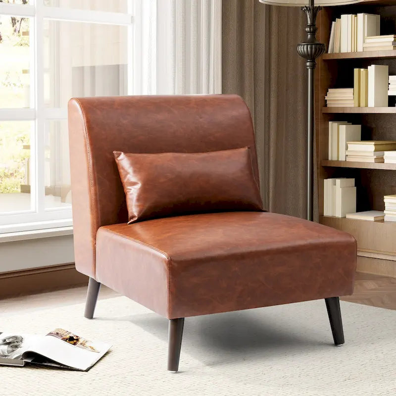 Fauteuil d'appoint rembourré en similicuir PU avec cadre en bois et oreiller – 73 W x 78 P x 80 H cm