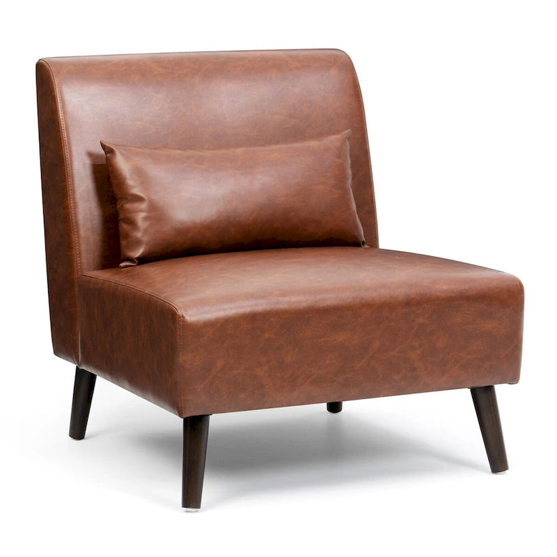 Fauteuil d'appoint rembourré en similicuir PU avec cadre en bois et oreiller – 73 W x 78 P x 80 H cm
