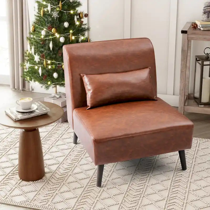 Fauteuil d'appoint rembourré en similicuir PU avec cadre en bois et oreiller – 73 W x 78 P x 80 H cm