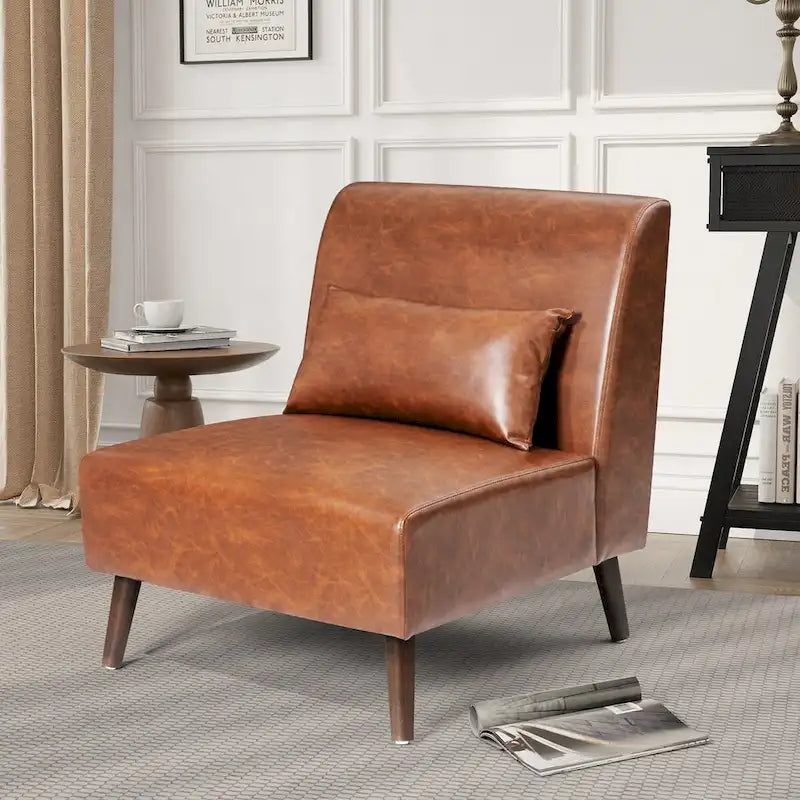 Fauteuil d'appoint rembourré en similicuir PU avec cadre en bois et oreiller – 73 W x 78 P x 80 H cm