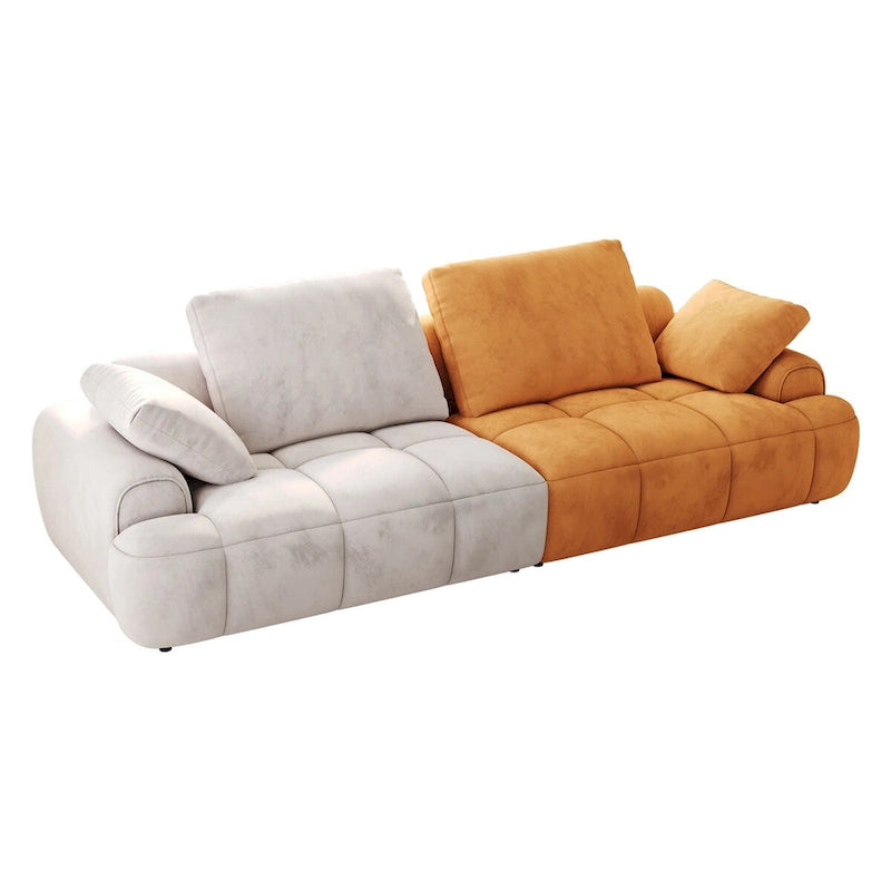 Canapé oversized moderne Ouyessir en velours et tissu suédine beige et jaune