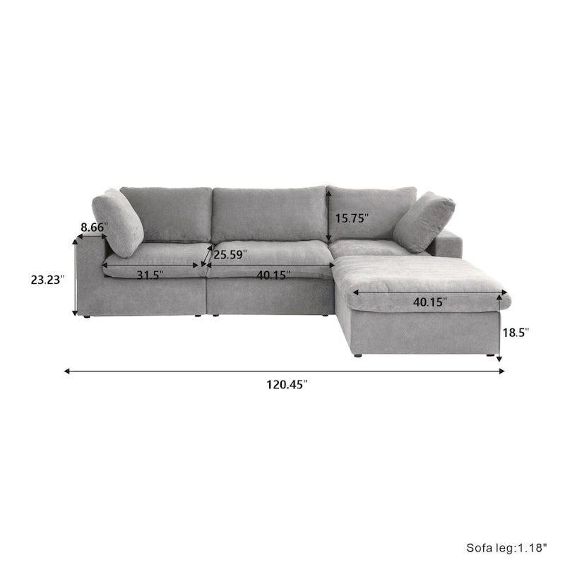 Canapé d'angle modulable 4 places en duvet Commix avec pouf de rangement