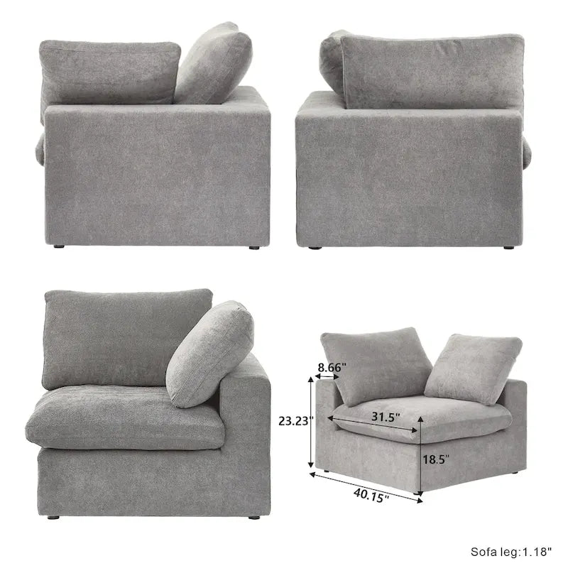 Canapé d'angle modulable 4 places en duvet Commix avec pouf de rangement