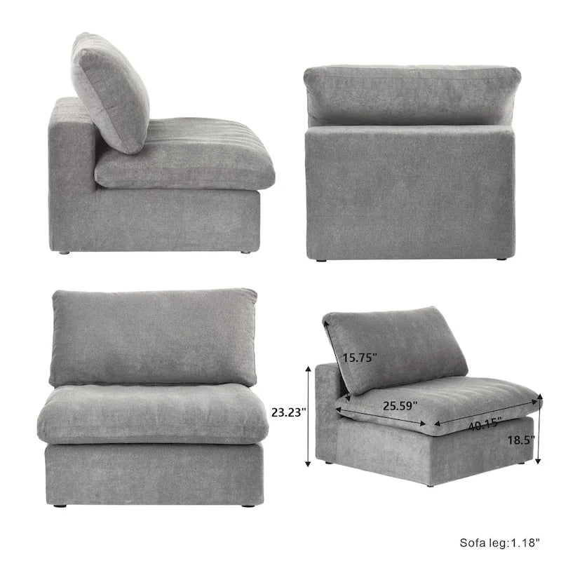 Canapé d'angle modulable 4 places en duvet Commix avec pouf de rangement