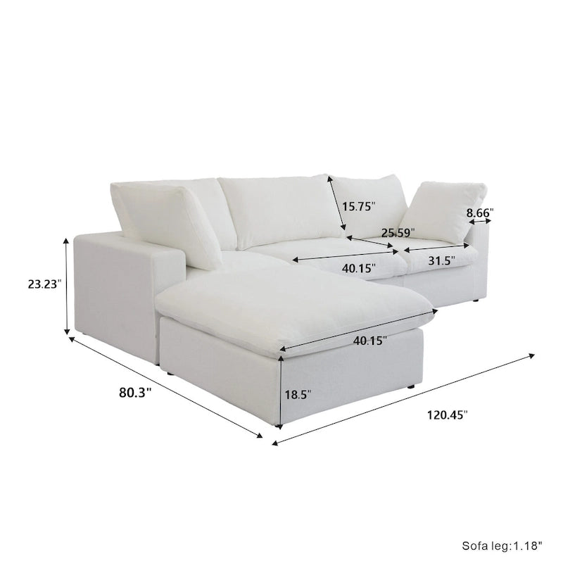 Canapé d'angle modulable 4 places en duvet Commix avec pouf de rangement