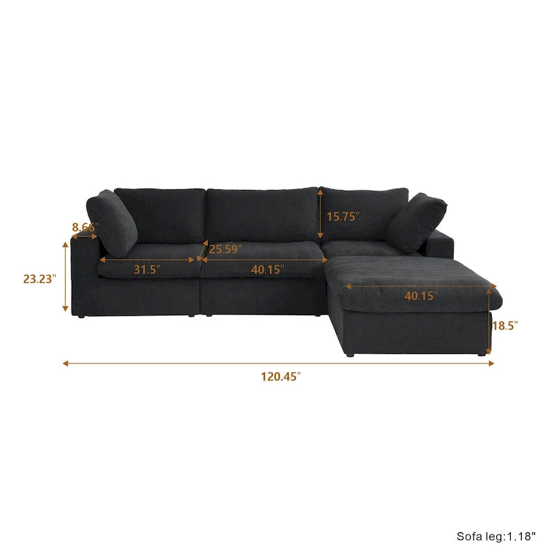 Canapé d'angle modulable 4 places en duvet Commix avec pouf de rangement
