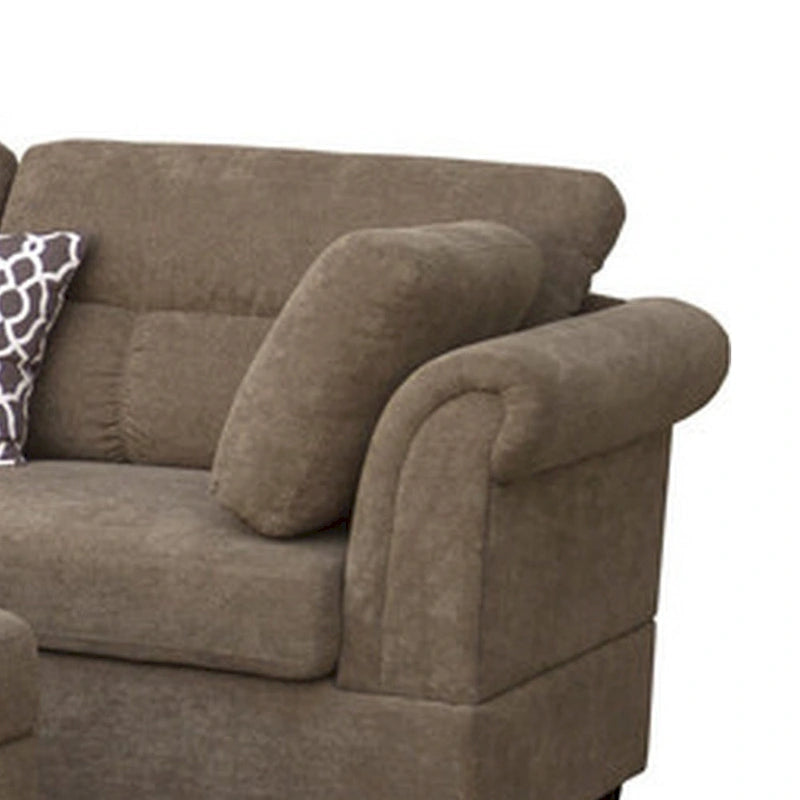 Canapé sectionnel Ari de 264 cm avec méridienne, pouf, 2 oreillers décoratifs, marron