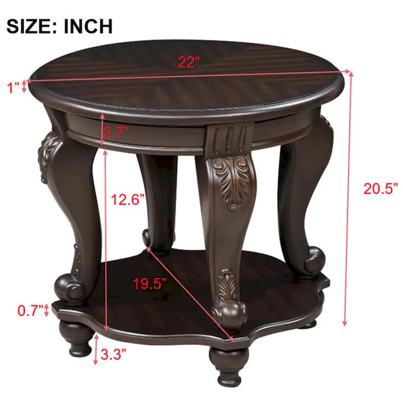 Table d'appoint ronde de 22 pouces avec étagère