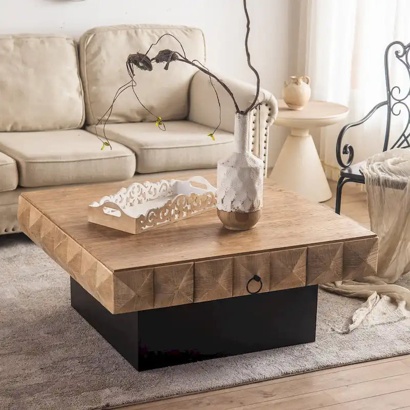 Table basse carrée rétro de 41,73 po avec 2 tiroirs