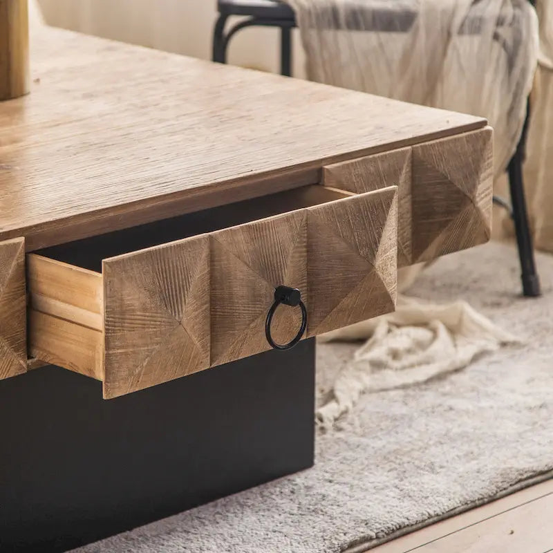 Table basse carrée rétro de 41,73 po avec 2 tiroirs