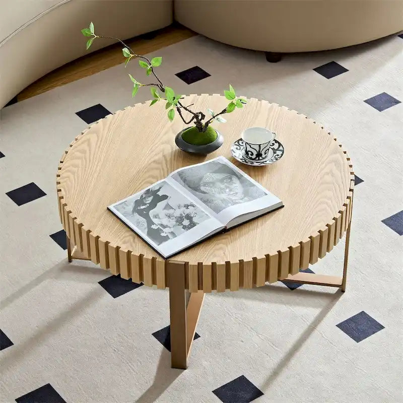 Table basse ronde moderne de 80 cm avec piédestal métallique robuste