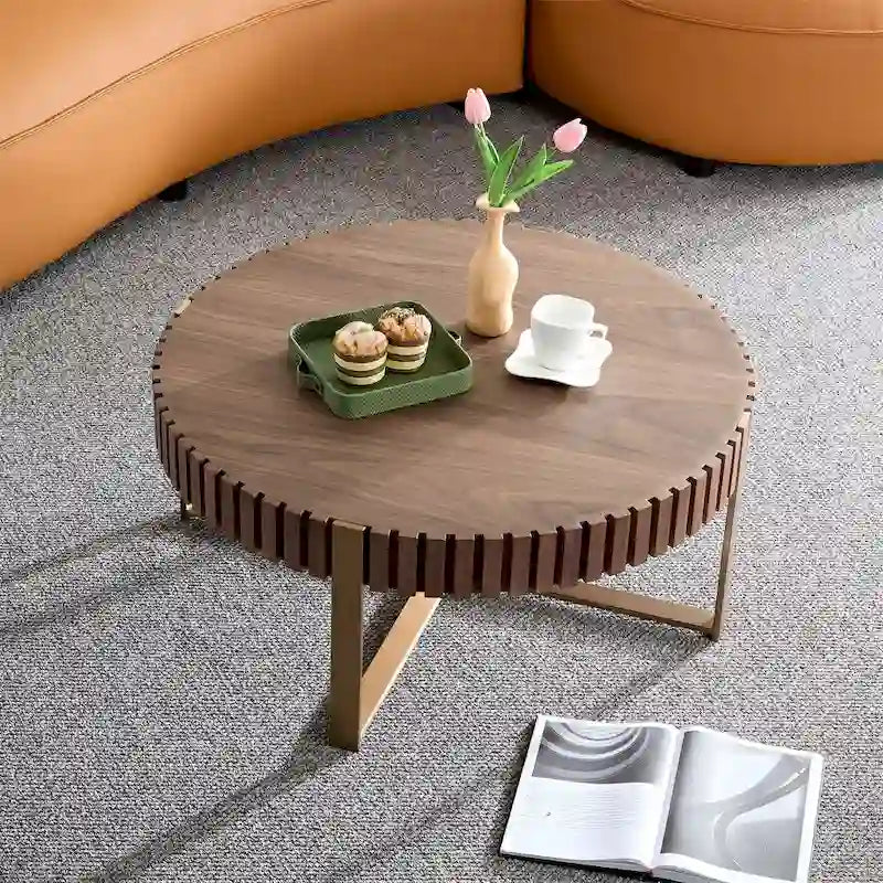 Table basse ronde moderne de 80 cm avec piédestal métallique robuste
