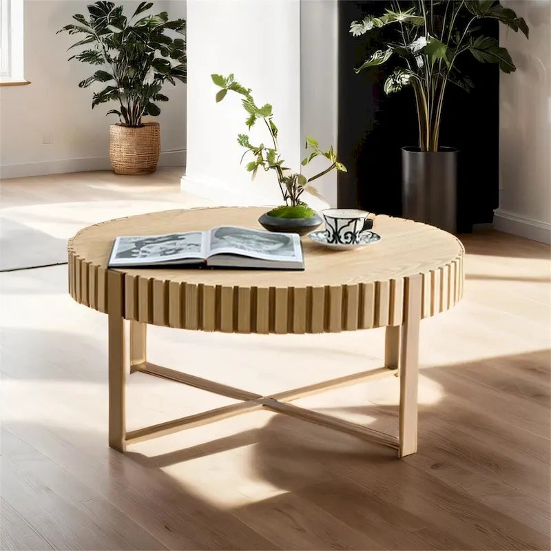 Table basse ronde moderne de 80 cm avec piédestal métallique robuste