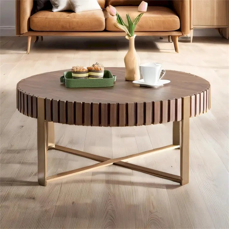 Table basse ronde moderne de 80 cm avec piédestal métallique robuste