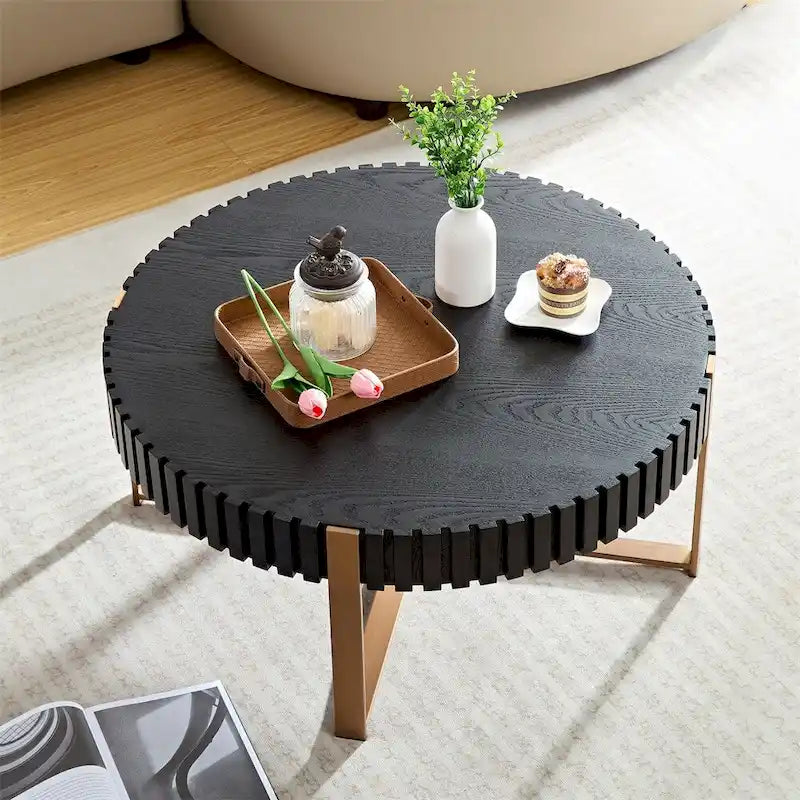 Table basse ronde moderne de 80 cm avec piédestal métallique robuste