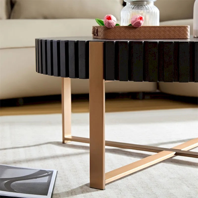 Table basse ronde moderne de 80 cm avec piédestal métallique robuste