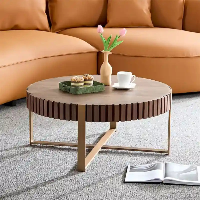Table basse ronde moderne de 80 cm avec piédestal métallique robuste