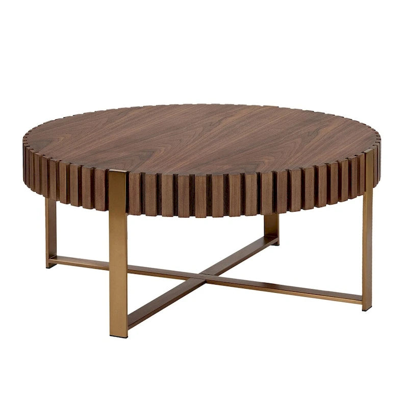 Table basse ronde moderne de 80 cm avec piédestal métallique robuste