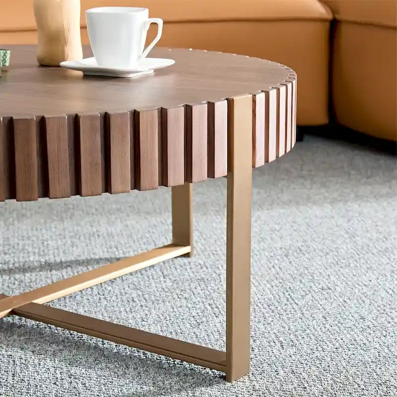 Table basse ronde moderne de 80 cm avec piédestal métallique robuste