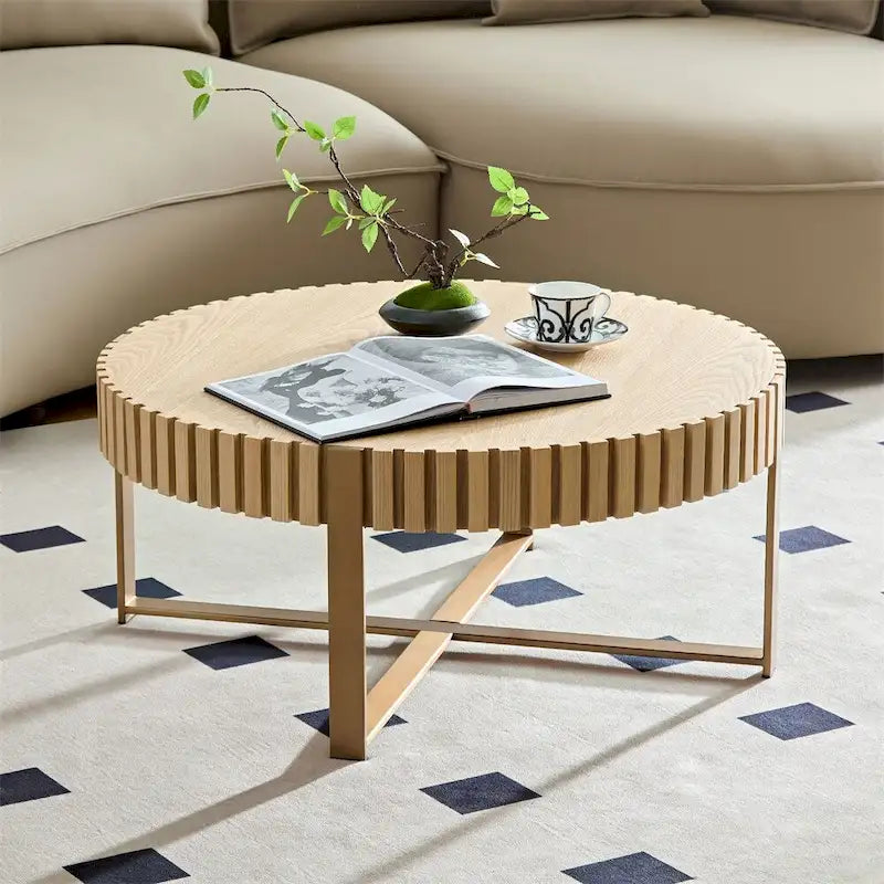 Table basse ronde moderne de 80 cm avec piédestal métallique robuste