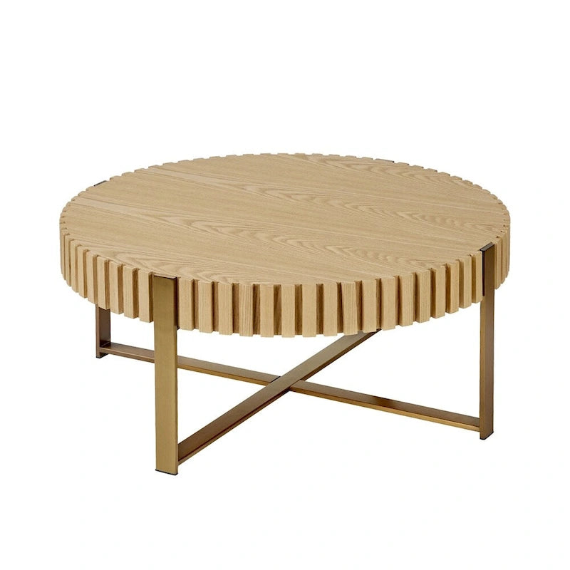 Table basse ronde moderne de 80 cm avec piédestal métallique robuste