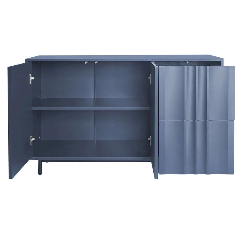 Meuble de Rangement Motif Vague avec 2 Portes et 2 Tiroirs, Réglable, Adapté pour Bureau, Entrée et Salon