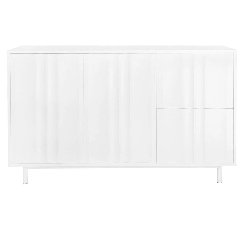 Meuble de Rangement Motif Vague avec 2 Portes et 2 Tiroirs, Réglable, Adapté pour Bureau, Entrée et Salon
