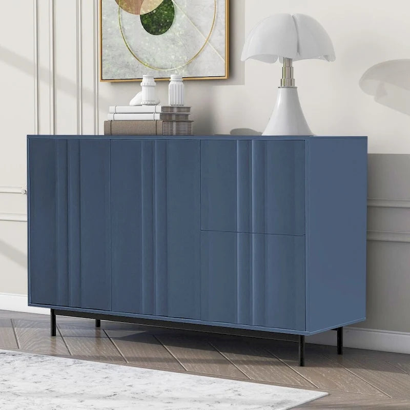 Meuble de Rangement Motif Vague avec 2 Portes et 2 Tiroirs, Réglable, Adapté pour Bureau, Entrée et Salon