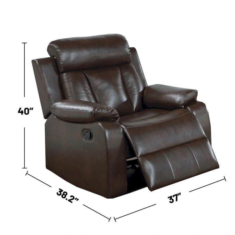 Fauteuil inclinable manuel en simili cuir gel avec accoudoirs rembourrés, couleur marron