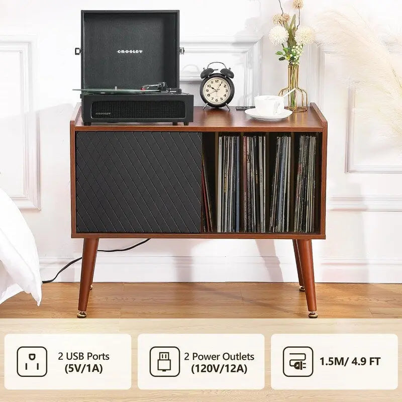 Meuble tourne-disque avec station de charge et ports USB - 14.5P x 31.5L x 25.5H