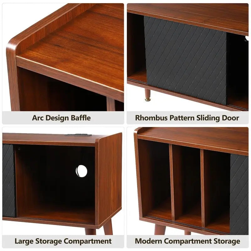 Meuble tourne-disque avec station de charge et ports USB - 14.5P x 31.5L x 25.5H