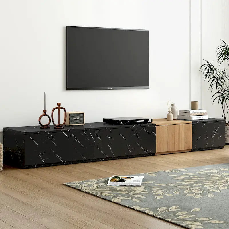 Meuble TV pour téléviseurs jusqu'à 88", Meuble TV modulable moderne avec 4 tiroirs de rangement