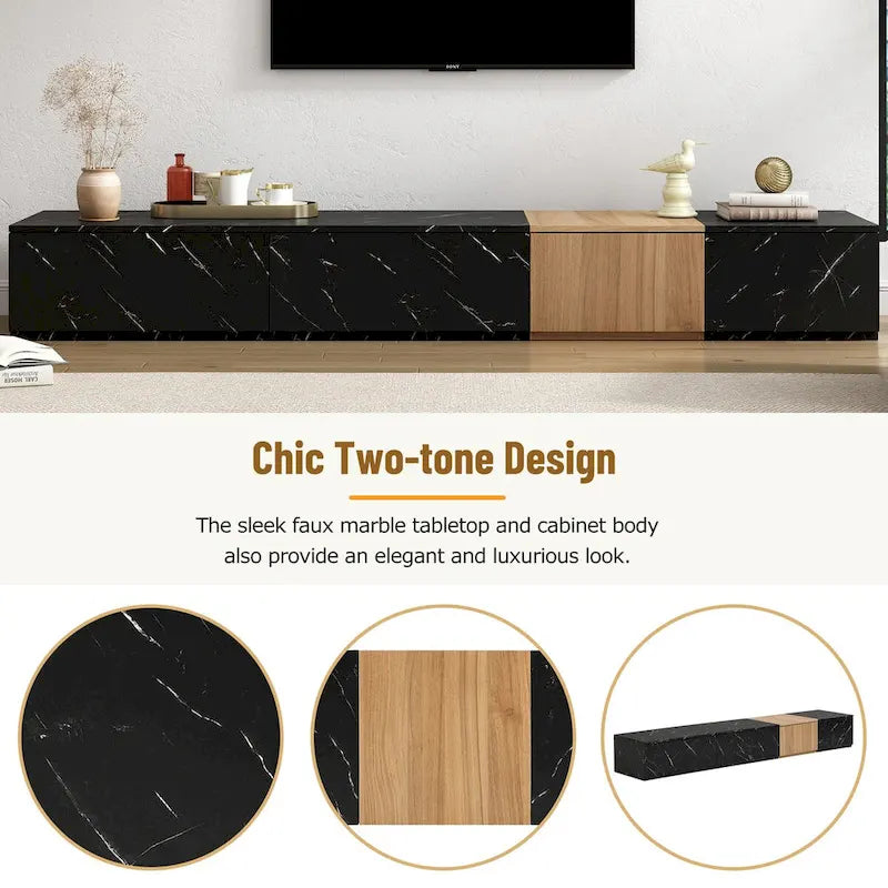 Meuble TV pour téléviseurs jusqu'à 88", Meuble TV modulable moderne avec 4 tiroirs de rangement
