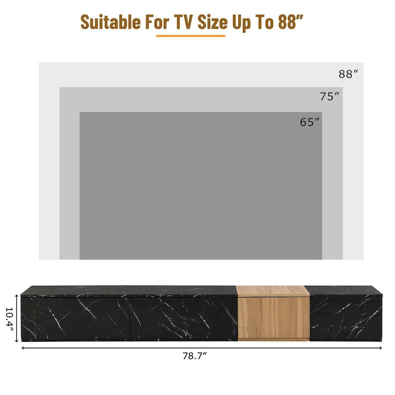 Meuble TV pour téléviseurs jusqu'à 88", Meuble TV modulable moderne avec 4 tiroirs de rangement