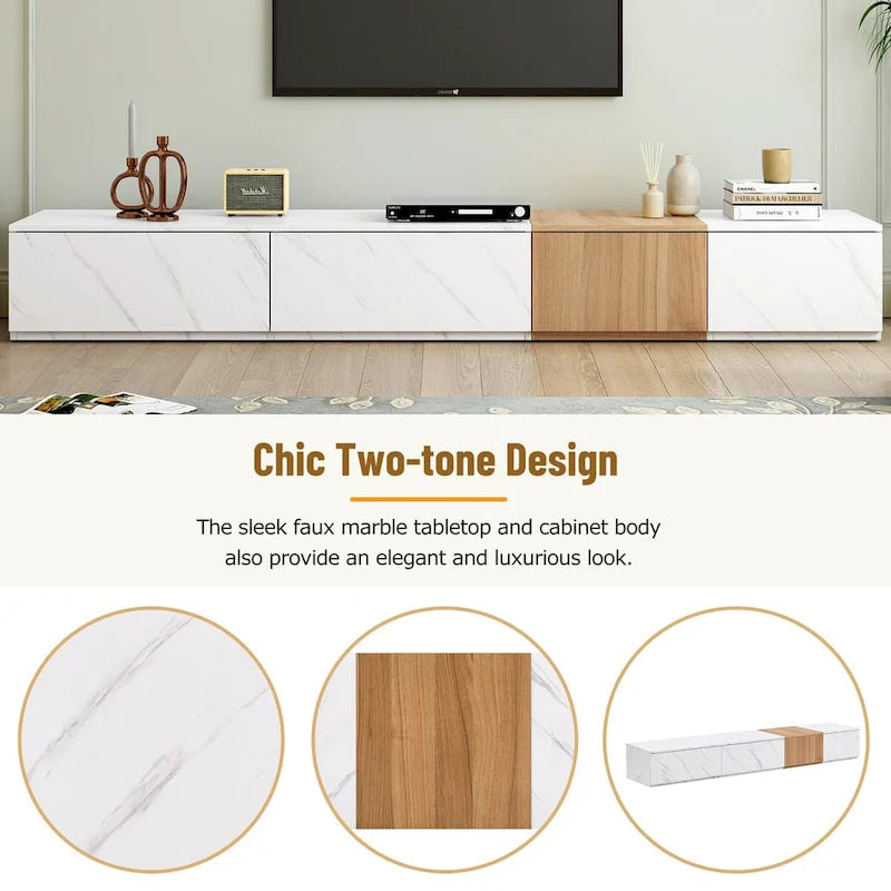 Meuble TV pour téléviseurs jusqu'à 88", Meuble TV modulable moderne avec 4 tiroirs de rangement