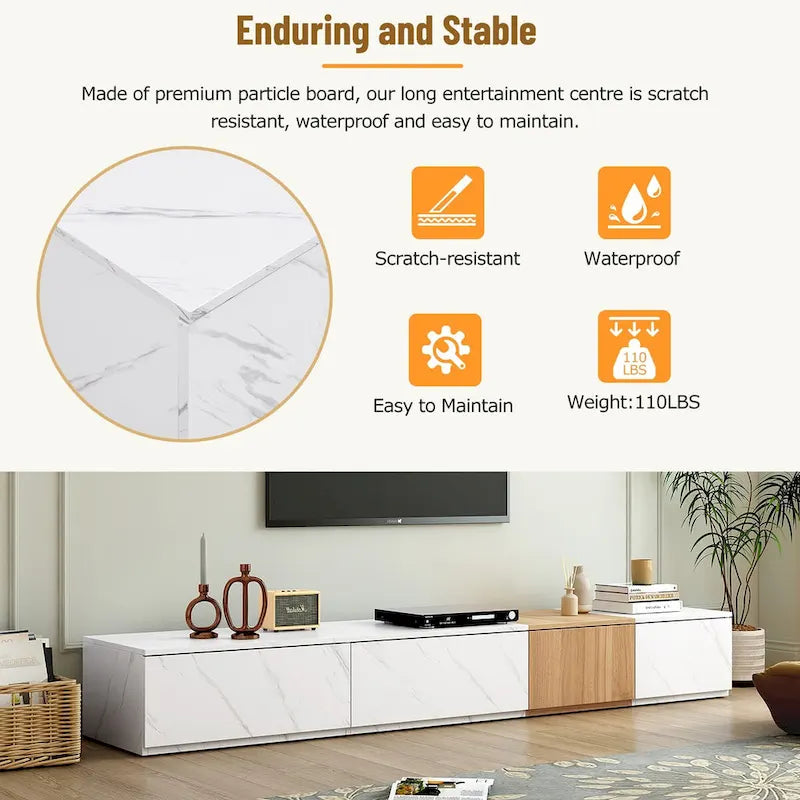 Meuble TV pour téléviseurs jusqu'à 88", Meuble TV modulable moderne avec 4 tiroirs de rangement