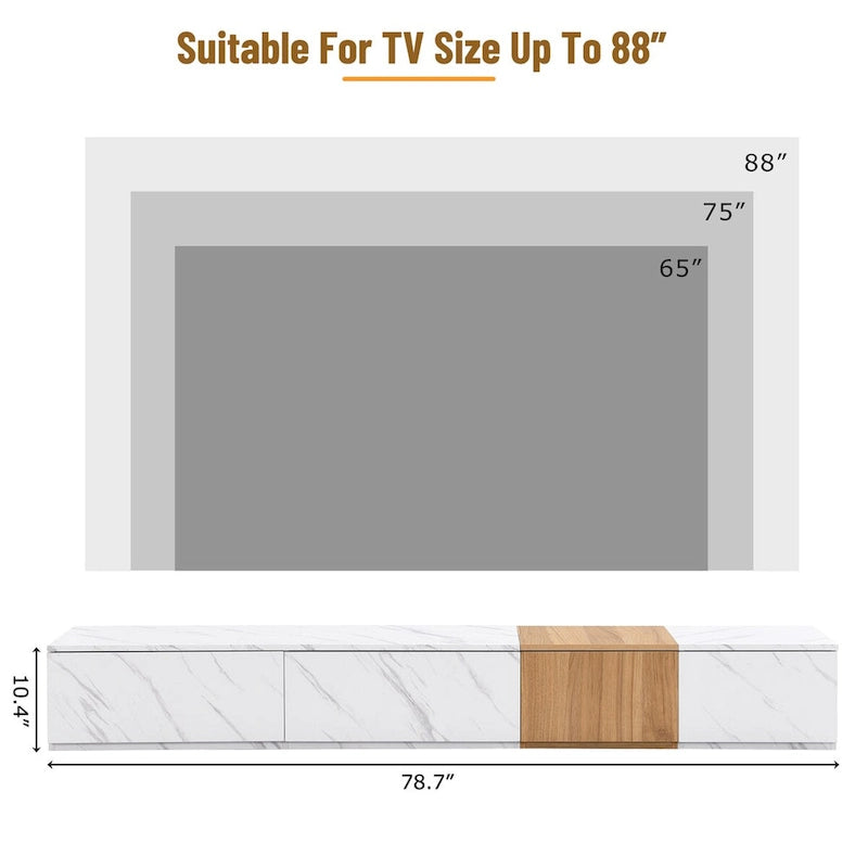 Meuble TV pour téléviseurs jusqu'à 88", Meuble TV modulable moderne avec 4 tiroirs de rangement