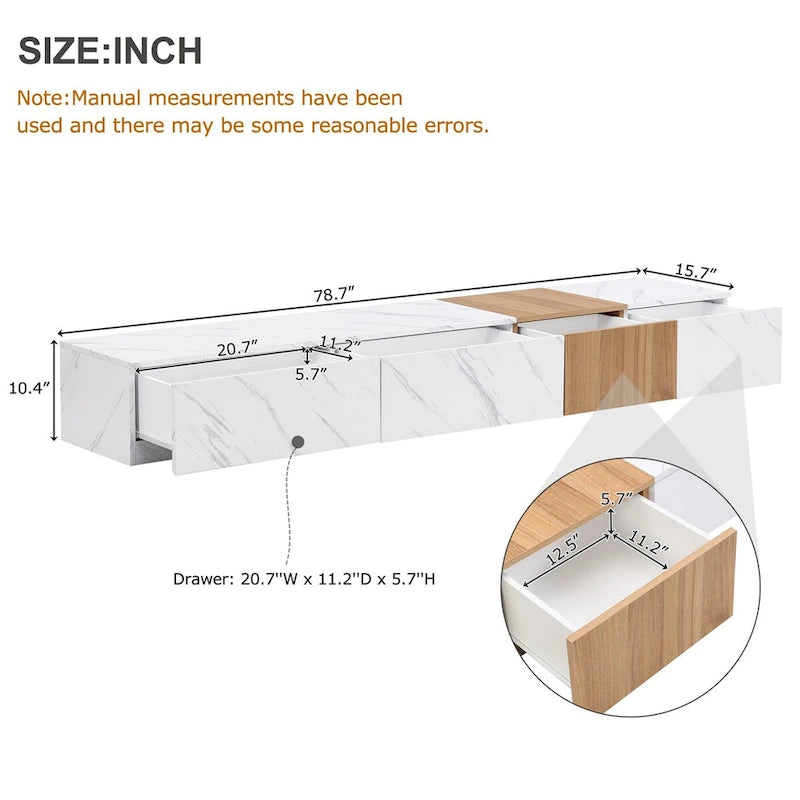Meuble TV pour téléviseurs jusqu'à 88", Meuble TV modulable moderne avec 4 tiroirs de rangement